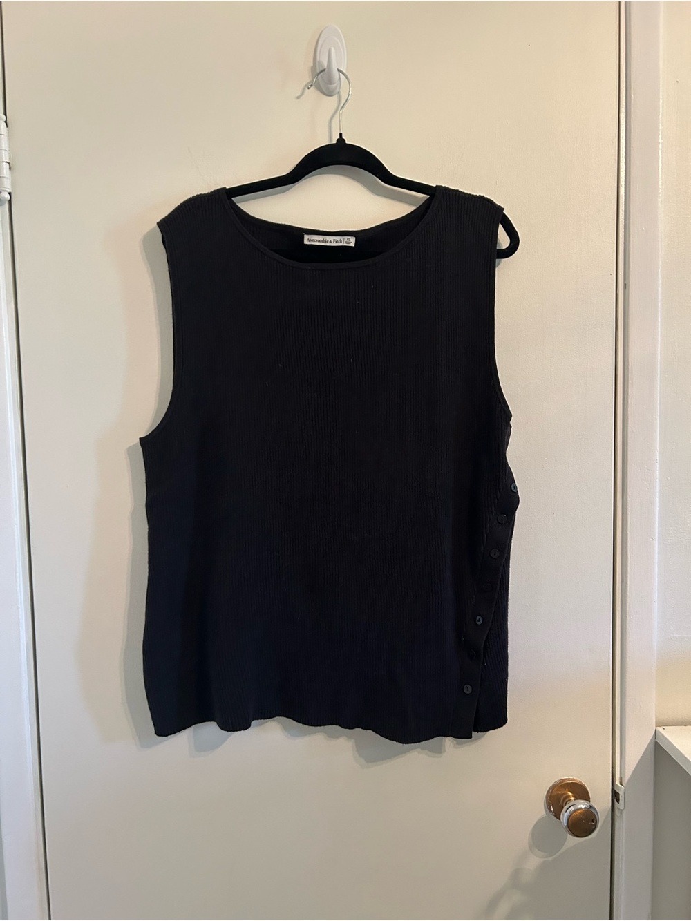 Abercrombie and Fitch Sleeveless Black Ribbed Knit Top with Side Buttons